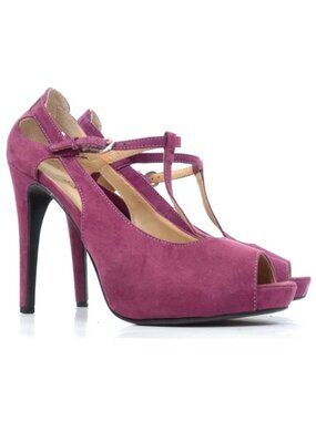 Guess ZANDRA Women 8.5 Berry Wine T-Strap Open Toe Stiletto Heel Platform Pump